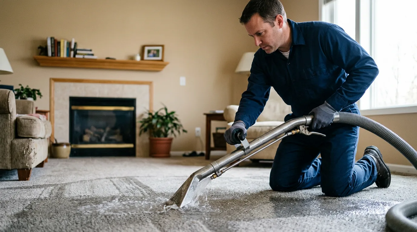 Water damage restoration technician working near Derby, NY
